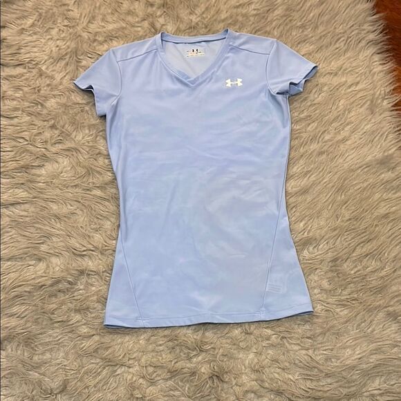 Under‎ armour heat gear light blue fitted vneck tshirt - Picture 1 of 5